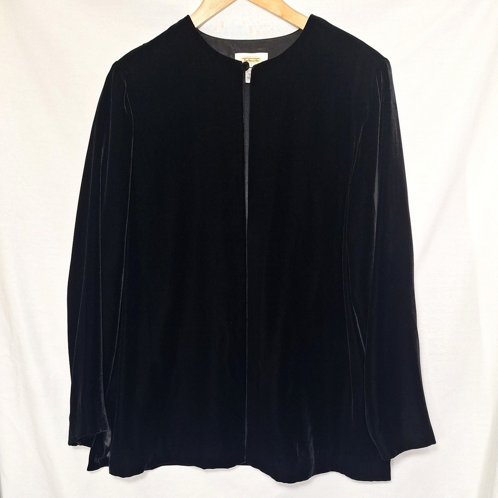 Talbots Black Silk Velveteen Open Front Jacket Collarless Long Formal Silk Blend